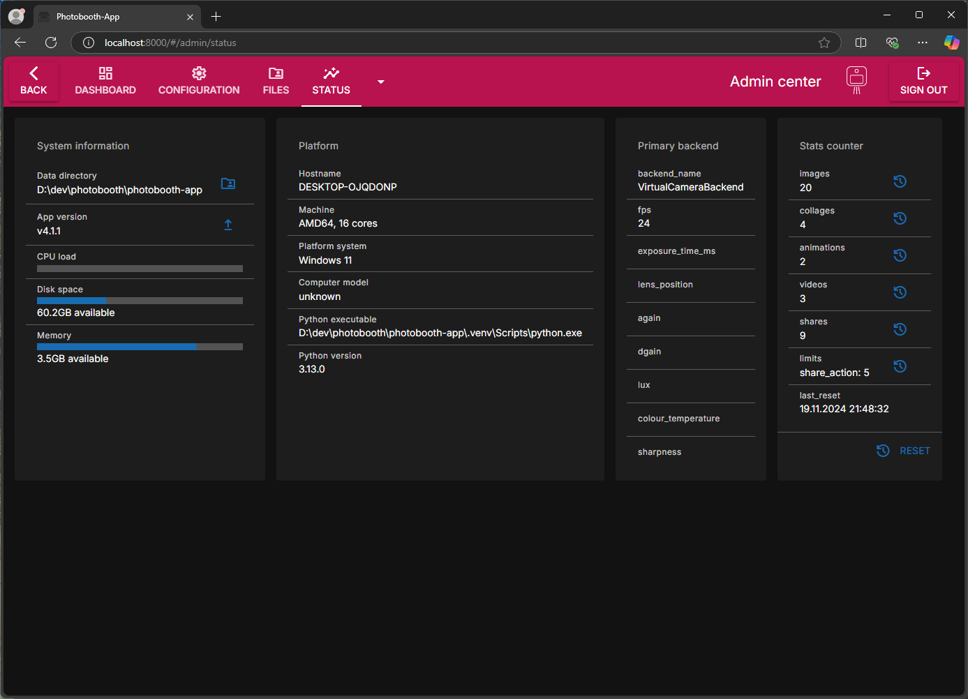 View latest logs and status information in the admin panel