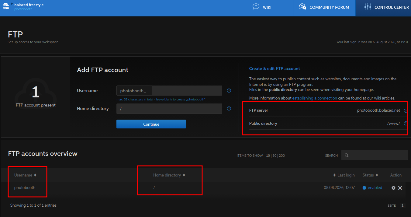 bplaced ftp dashboard