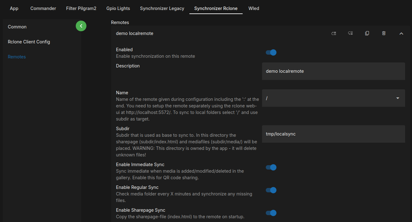 example to configure local copy in the app